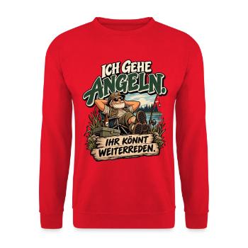 Ich gehe Angeln – Ihr könnt weiterreden - Unisex Pullover - Rot - Vorne - Alina (178cm) & Michal (187cm)