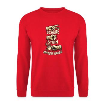Schere Stein Doppelter Espresso - Unisex Pullover - Rot - Vorne - Alina (178cm) & Michal (187cm)