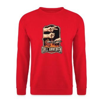 Schere Stein Grillen - Unisex Pullover - Rot - Vorne - Alina (178cm) & Michal (187cm)