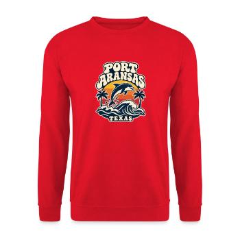 Port Aransas Delfin Retro - Unisex Pullover - Rot - Vorne - Alina (178cm) & Michal (187cm)