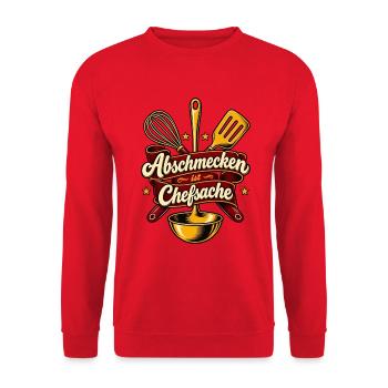 Lustiges Koch Shirt - Abschmecken ist Chefsache - Unisex Pullover - Rot - Vorne - Alina (178cm) & Michal (187cm)