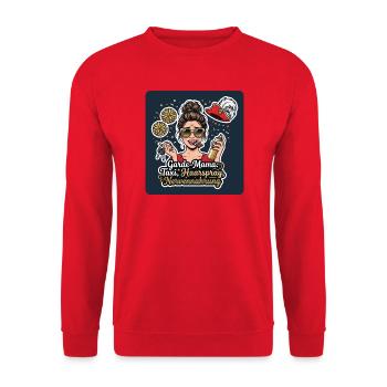 Garde-Mama – Taxi, Haarspray, Nerven - Unisex Pullover - Rot - Vorne - Alina (178cm) & Michal (187cm)