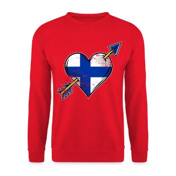 Finnische Herzflagge mit Pfeilen used look - Unisex Pullover - Rot - Vorne - Alina (178cm) & Michal (187cm)