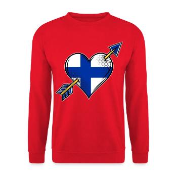 Finnland Flagge Herz mit Pfeil - Unisex Pullover - Rot - Vorne - Alina (178cm) & Michal (187cm)