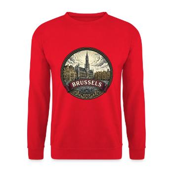 Brüssel, Belgien Reiseabzeichen Grand Place Geschenk - Unisex Pullover - Rot - Vorne - Alina (178cm) & Michal (187cm)