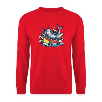 Fisch in Badewanne mit Zitrone - Unisex Pullover - Rot - Vorne - Alina (178cm) & Michal (187cm)