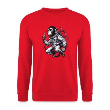 Affe im Raumanzug – Schwarz-Weiß - Unisex Pullover - Rot - Vorne - Alina (178cm) & Michal (187cm)