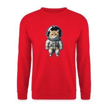 Katze im Raumanzug – mit Weltraumhelm - Unisex Pullover - Rot - Vorne - Alina (178cm) & Michal (187cm)