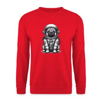 Mops im Raumanzug – Schwarz-Weiß - Unisex Pullover - Rot - Vorne - Alina (178cm) & Michal (187cm)