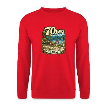 70 Jahre Weiter im Sattel - Unisex Pullover - Rot - Vorne - Alina (178cm) & Michal (187cm)