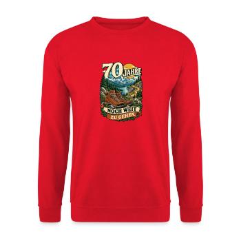 70 Jahre Noch weit zu gehen - Unisex Pullover - Rot - Vorne - Alina (178cm) & Michal (187cm)