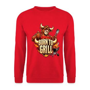 Born to Grill – Cooler Stier am Grill - Unisex Pullover - Rot - Vorne - Alina (178cm) & Michal (187cm)