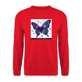 Wintergalaxie Schmetterling - Unisex Pullover - Rot - Vorne - Alina (178cm) & Michal (187cm)