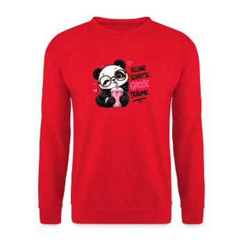 Panda mit Brille Kleine Schritte Große Träume - Unisex Pullover - Rot - Vorne - Alina (178cm) & Michal (187cm)