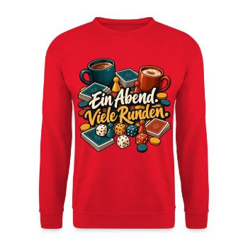 Spieleabend mit Würfeln & Ein Abend Viele Runden - Unisex Pullover - Rot - Vorne - Alina (178cm) & Michal (187cm)