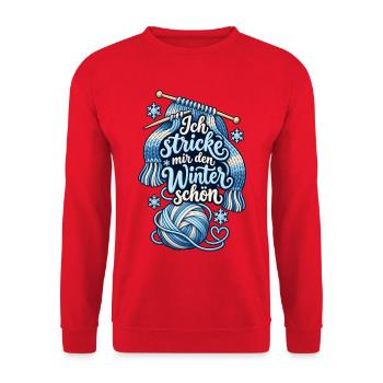  Ich stricke mir den Winter schön - Strick Shirt - Unisex Pullover - Rot - Vorne - Alina (178cm) & Michal (187cm)
