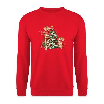 Mäuse schmücken den Weihnachtsbaum - Unisex Pullover - Rot - Vorne - Alina (178cm) & Michal (187cm)