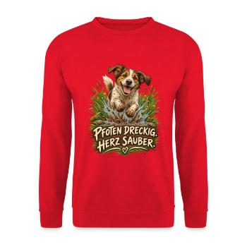 Pfoten dreckig. Herz sauber. - Unisex Pullover - Rot - Vorne - Alina (178cm) & Michal (187cm)