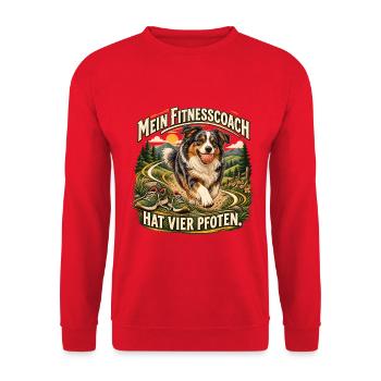 Mein Fitnesscoach hat vier Pfoten - Unisex Pullover - Rot - Vorne - Alina (178cm) & Michal (187cm)