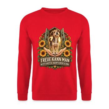 Treue adoptieren – Hund aus dem Tierschutz - Unisex Pullover - Rot - Vorne - Alina (178cm) & Michal (187cm)