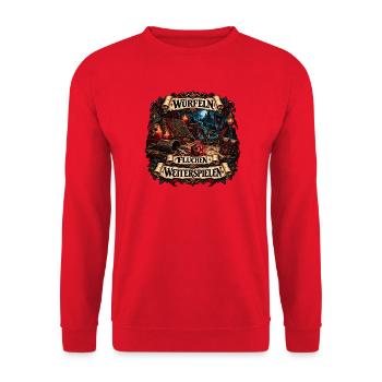 Würfeln Fluchen Weiterspielen - Unisex Pullover - Rot - Vorne - Alina (178cm) & Michal (187cm)