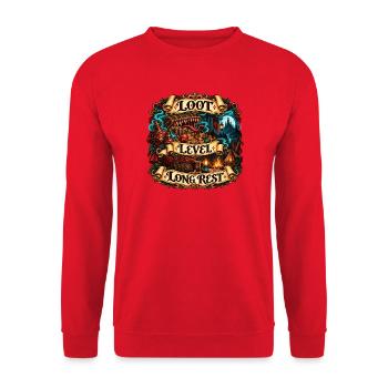 Loot Level Long Rest - Unisex Pullover - Rot - Vorne - Alina (178cm) & Michal (187cm)