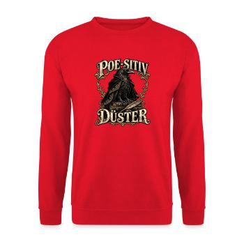 Poe sitiv düster Rabe - Unisex Pullover - Rot - Vorne - Alina (178cm) & Michal (187cm)