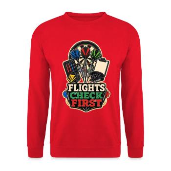 FLIGHTS CHECK FIRST - Unisex Pullover - Rot - Vorne - Alina (178cm) & Michal (187cm)
