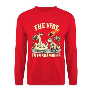 Vintage Dinosaurier Die Stimmung ist im Chaos - Unisex Pullover - Rot - Vorne - Alina (178cm) & Michal (187cm)