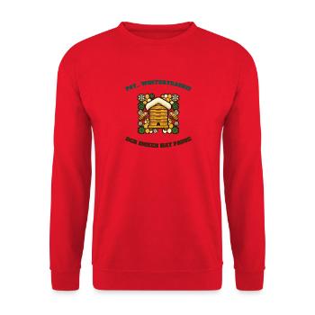 Imker Pause Winterruhe Ugly Sweater Biene - Unisex Pullover - Rot - Vorne - Alina (178cm) & Michal (187cm)