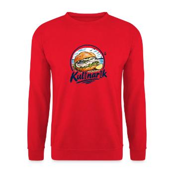 Fischkopp Kulinarik. Wat mutt, dat mutt. - Unisex Pullover - Rot - Vorne - Alina (178cm) & Michal (187cm)