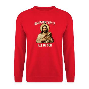 Disappointments Jesus mit Beagle - Unisex Pullover - Rot - Vorne - Alina (178cm) & Michal (187cm)