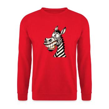 Lustige verrückte Zebra-Zeichentrick-Lächeln Tier-Humor-T-Shirt - Unisex Pullover - Rot - Vorne - Alina (178cm) & Michal (187cm)