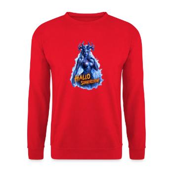 Hallo Sonnenschein! – Dämonin Design - Unisex Pullover - Rot - Vorne - Alina (178cm) & Michal (187cm)