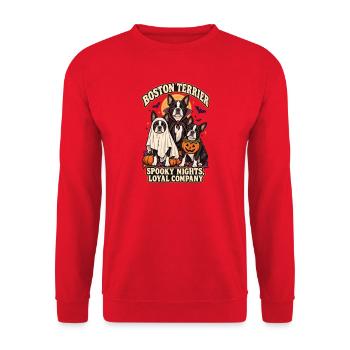 Spooky Nights Loyal Company – Boston Terrier Hund - Unisex Pullover - Rot - Vorne - Alina (178cm) & Michal (187cm)