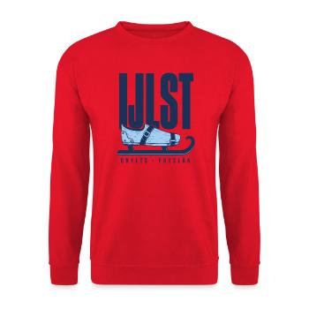 IJlst Drylts Friesland Holzschlittschuh Design - Unisex Pullover - Rot - Vorne - Alina (178cm) & Michal (187cm)