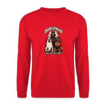 Spooky Night Loyal Company – Dobermann Halloween - Unisex Pullover - Rot - Vorne - Alina (178cm) & Michal (187cm)