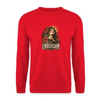 Unbeugsam Blütenporträt Frau - Unisex Pullover - Rot - Vorne - Alina (178cm) & Michal (187cm)