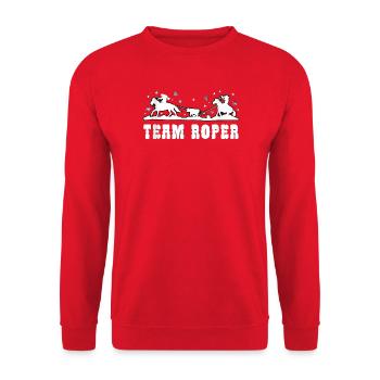 Team Roper Rodeo Cowboy Lasso Weihnachten - Unisex Pullover - Rot - Vorne - Alina (178cm) & Michal (187cm)