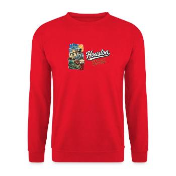 Houston Retro Vintage Space City Skyline Design - Unisex Pullover - Rot - Vorne - Alina (178cm) & Michal (187cm)