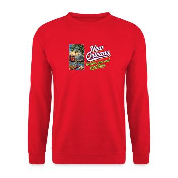New Orleans Retro Vintage Jazz Gumbo Design - Unisex Pullover - Rot - Vorne - Alina (178cm) & Michal (187cm)