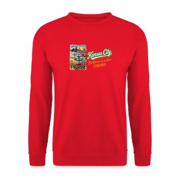 Kansas City Retro Vintage BBQ Jazz Fountains - Unisex Pullover - Rot - Vorne - Alina (178cm) & Michal (187cm)
