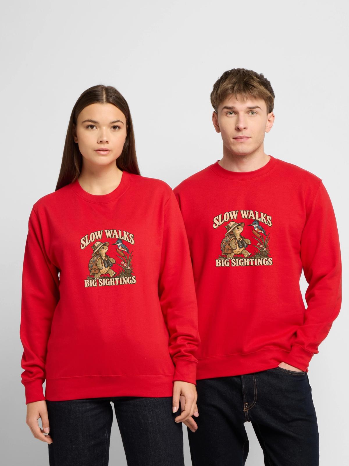 Schildkröte Vogelbeobachter - Unisex Pullover - Rot - Vorne - Alina (178cm) & Michal (187cm)