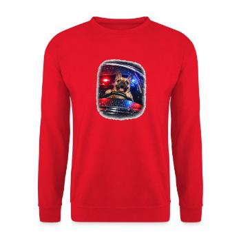 Französische Bulldogge Am Steuer Im Polizeiauto - Unisex Pullover - Rot - Vorne - Alina (178cm) & Michal (187cm)
