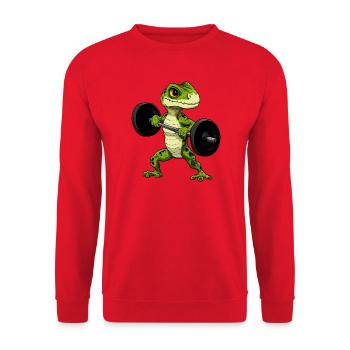Eidechsen Fitness / Trainer Eidechse - Unisex Pullover - Rot - Vorne - Alina (178cm) & Michal (187cm)