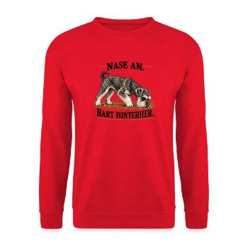 Miniatur-Schnauzer_auf_Schnuffelmission-2 - Unisex Pullover - Rot - Vorne - Alina (178cm) & Michal (187cm)