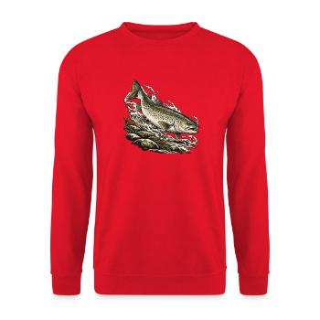 Wilde Forelle – Kraft des Bergbachs - Unisex Pullover - Rot - Vorne - Alina (178cm) & Michal (187cm)
