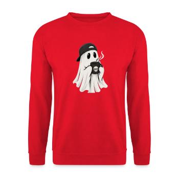 Geisterkaffee Ghost mit Cap - Unisex Pullover - Rot - Vorne - Alina (178cm) & Michal (187cm)