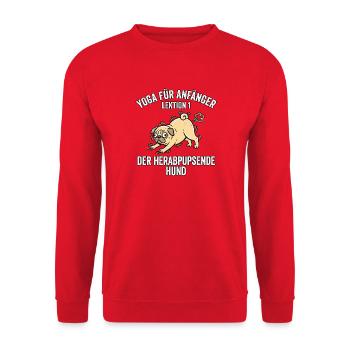 Lustiger Yoga Hund - Unisex Pullover - Rot - Vorne - Alina (178cm) & Michal (187cm)