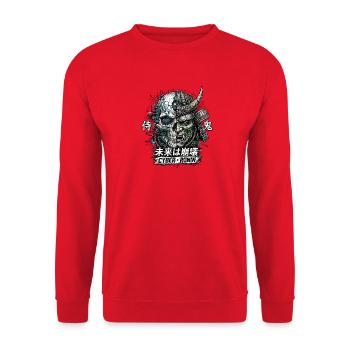 Cyber Ronin Mech-Samurai-Schädel - Unisex Pullover - Rot - Vorne - Alina (178cm) & Michal (187cm)